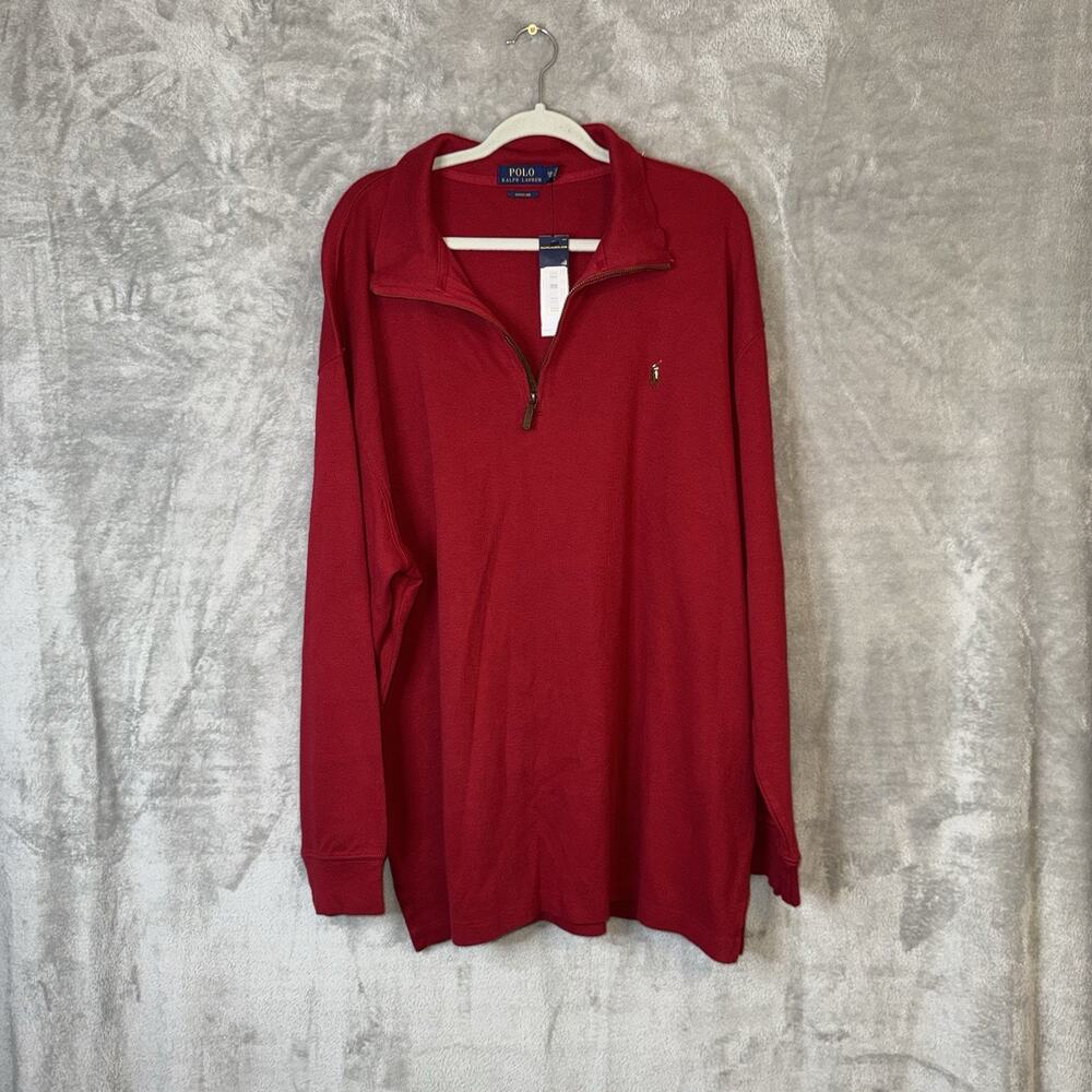 Polo Ralph Lauren Estate Rib Quarter Zip Red Sweater Mens 2XB Preppy NWT